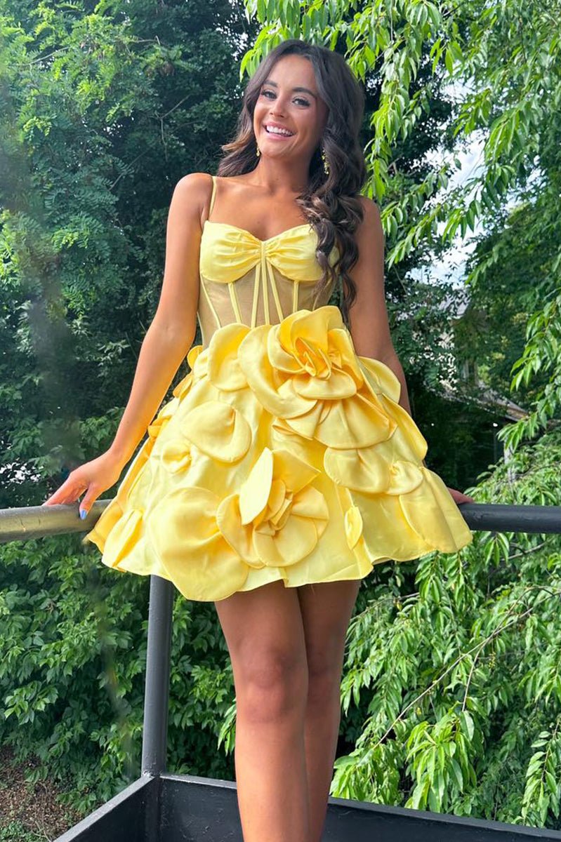 Bernie | Pink Spaghetti Straps A-Line Corset Short Homecoming Dress With 3D Flowers