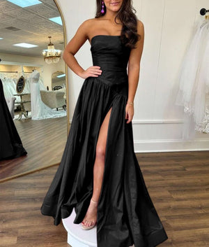 Beth | Fuchsia Strapless Taffeta A - line Long Formal Dress - KissProm