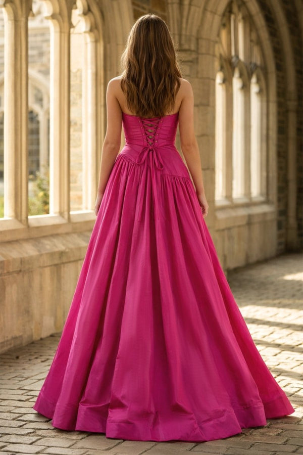 Fuchsia Strapless Taffeta A - line Long Formal Dress - KissProm