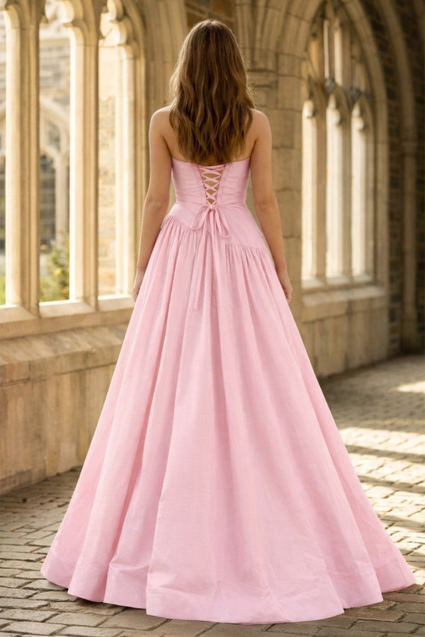 Fuchsia Strapless Taffeta A - line Long Formal Dress - KissProm
