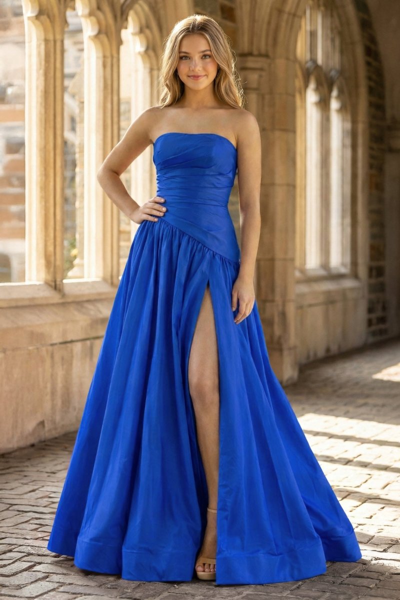 Fuchsia Strapless Taffeta A-line Long Formal Dress Fuchsia Strapless Taffeta A-line Long Formal Dress