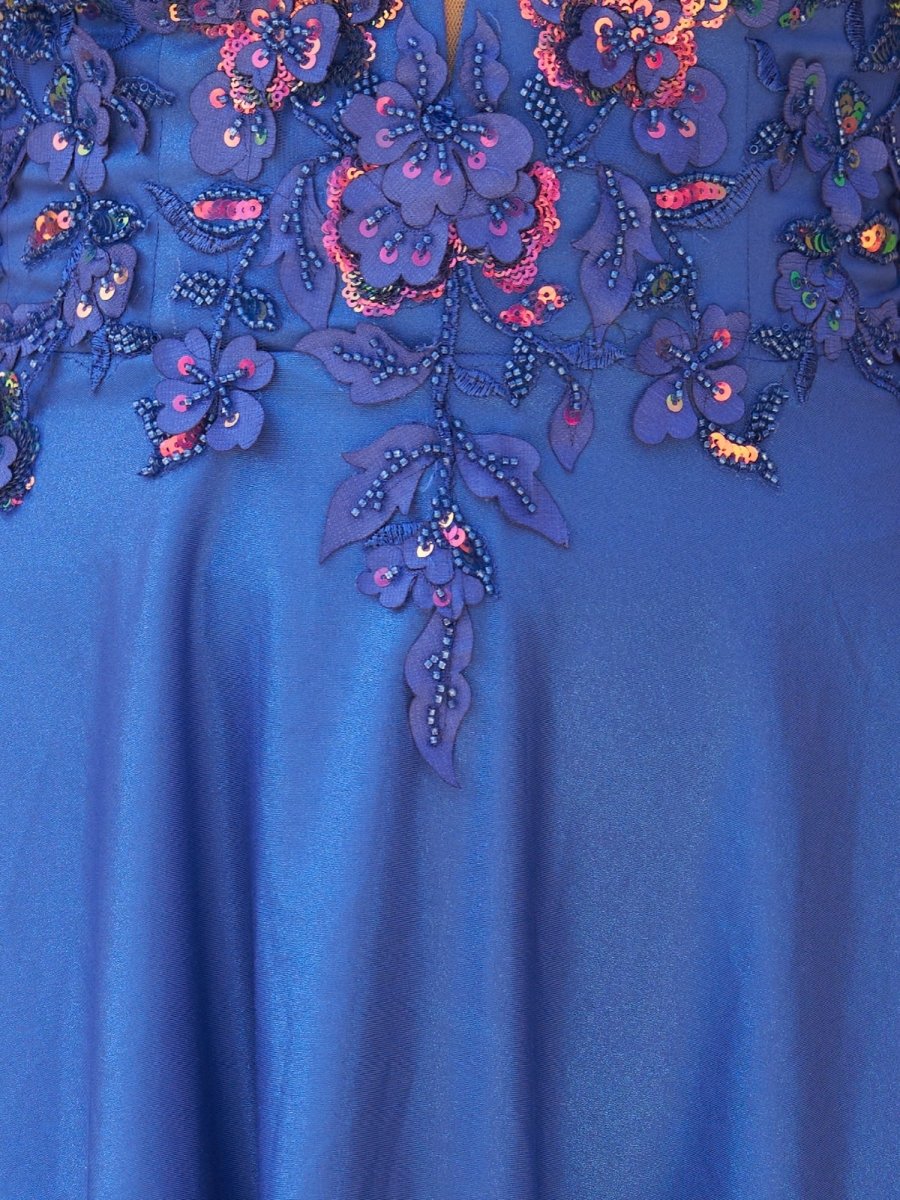 Bex | Royal Blue - A Line Satin V Neck Sequined Homecoming Dresses with Appliques