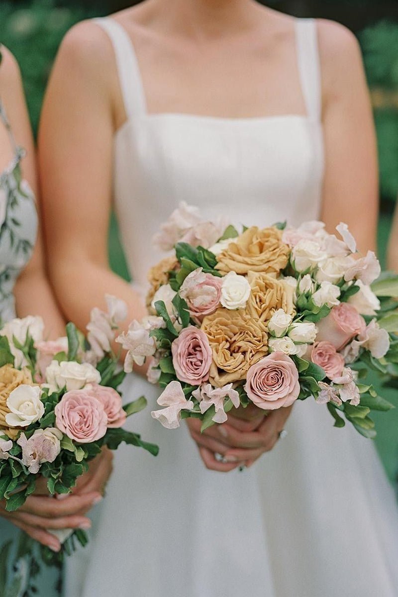 Simple A - Line Square Neck Satin Wedding Dress - KissProm