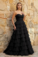 Sweetheart Blue Chiffon Tiered A - line Prom Dresses - KissProm