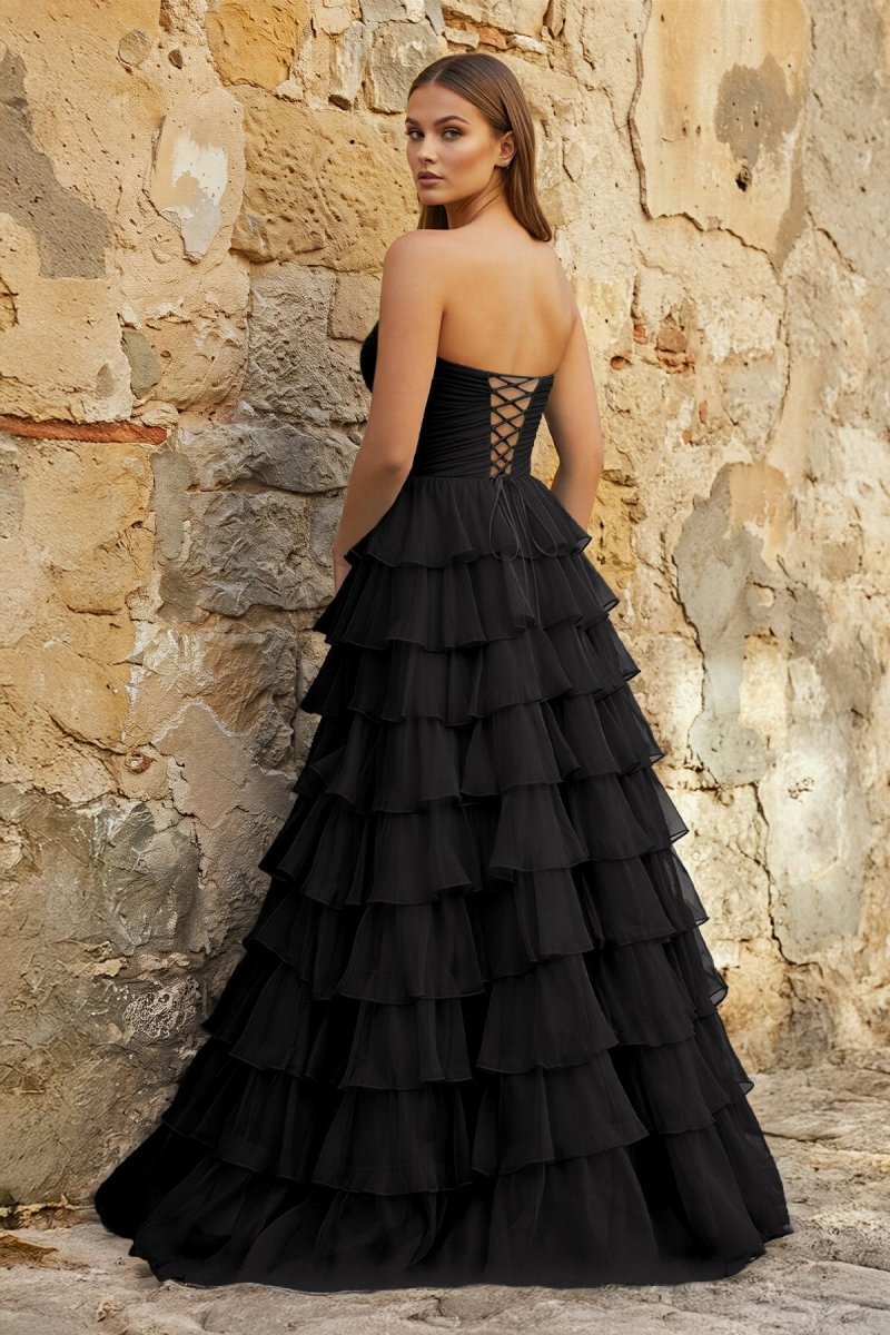 Sweetheart Blue Chiffon Tiered A-line Prom Dresses