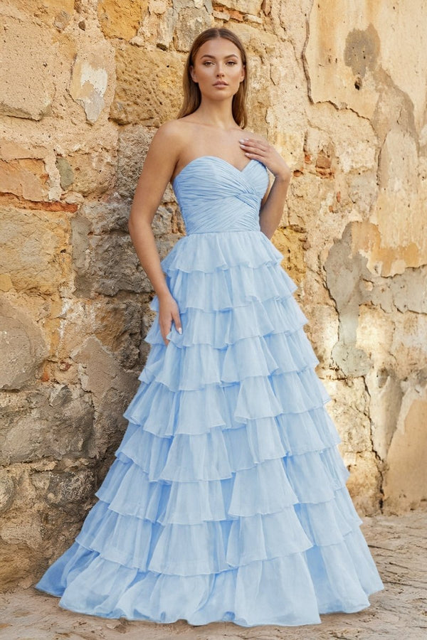 Sweetheart Blue Chiffon Tiered A-line Prom Dresses, Aqua / 2 Sweetheart Blue Chiffon Tiered A-line Prom Dresses, Aqua / 2