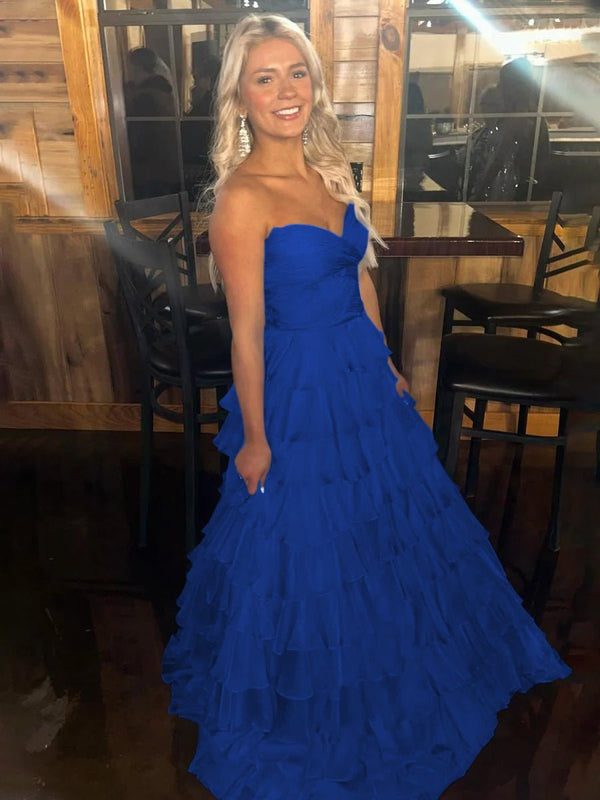 Bindi | Sweetheart Blue Chiffon Tiered A-line Prom Dresses