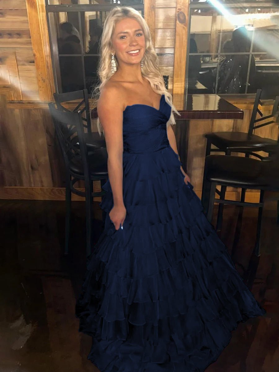 Bindi | Sweetheart Blue Chiffon Tiered A-line Prom Dresses