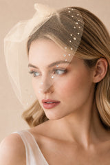 Birdcage Veils Vintage - Inspired with Tiny Crystals in Champagne - KissProm Wedding Veils