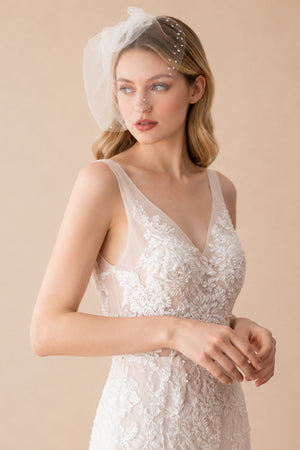 Birdcage Veils Vintage - Inspired with Tiny Crystals in Ivory - KissProm Wedding Veils