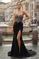 Royal Blue Strapless Beaded Long Prom Dress with Slit - KissProm