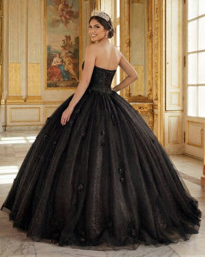 Black 3D Flowers Glitter Sequins Sleeveless Quinceanera Dresses (2) | KISSPROM