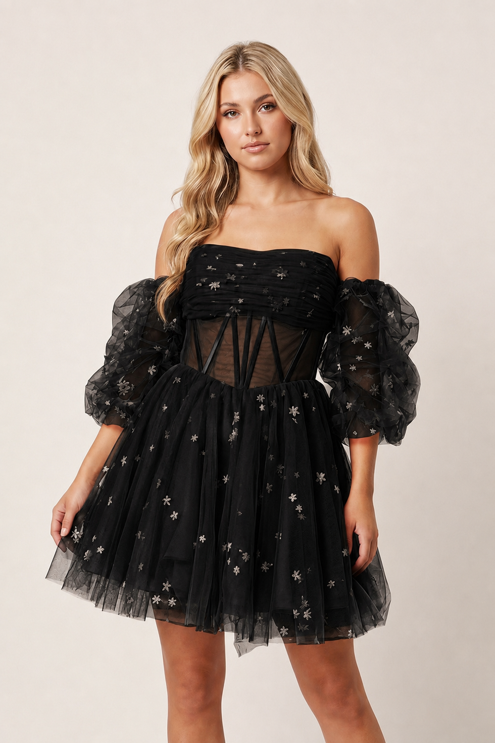 Black A-Line Pleated Tulle Homecoming Dress | KISSPROM