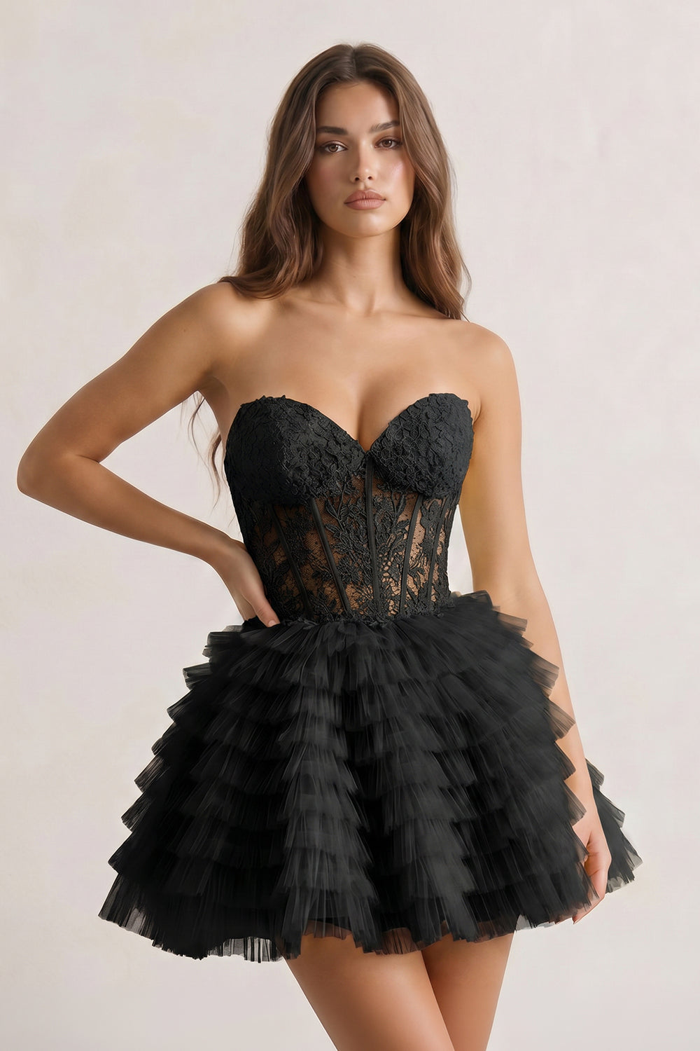 Black A-Line Ruffled Strapless Corset Short Homecoming Dress | KISSPROM