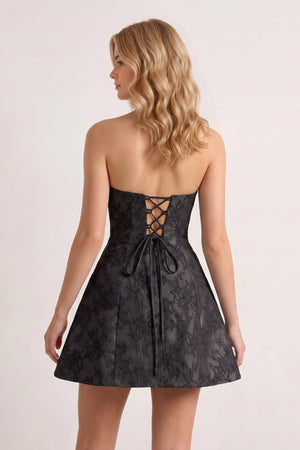 Black A Line Scoop Neck Short Homecoming Dresses With Lace Appliques | KISSPROM