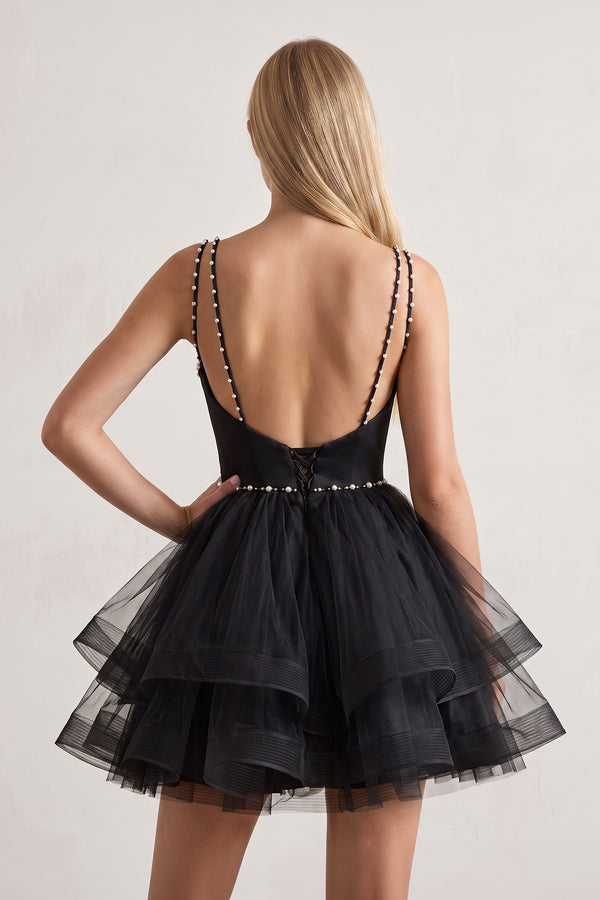 Black A-line Spaghetti Straps Tulle Short Homecoming Dresses (2) | KISSPROM