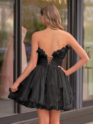 Blue A-Line Strapless Ruffled Short Homecoming Dress - KissProm