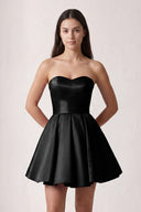 Black A Line Strapless Satin Homecoming Dress | KISSPROM