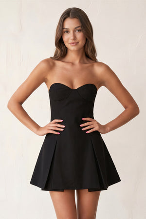 Black A Line Strapless Satin Short Homecoming Dresses - KISSPROM