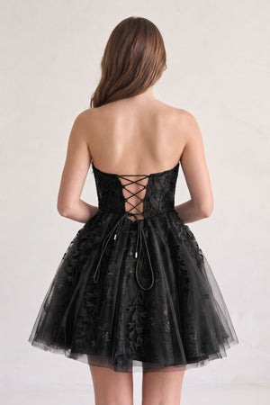 Black A-line Sweetheart Appliques Lace Homecoming Dress With Corset Back (2) | KISSPROM