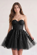 Black A-line Sweetheart Appliques Lace Homecoming Dress With Corset Back | KISSPROM