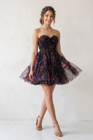 Black A Line Sweetheart Floral Homecoming Dress (2) | KISSPROM