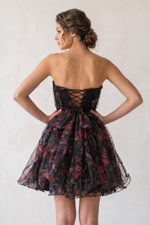 Black A Line Sweetheart Floral Homecoming Dress (3) | KISSPROM