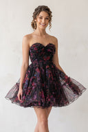 Black A Line Sweetheart Floral Homecoming Dress | KISSPROM