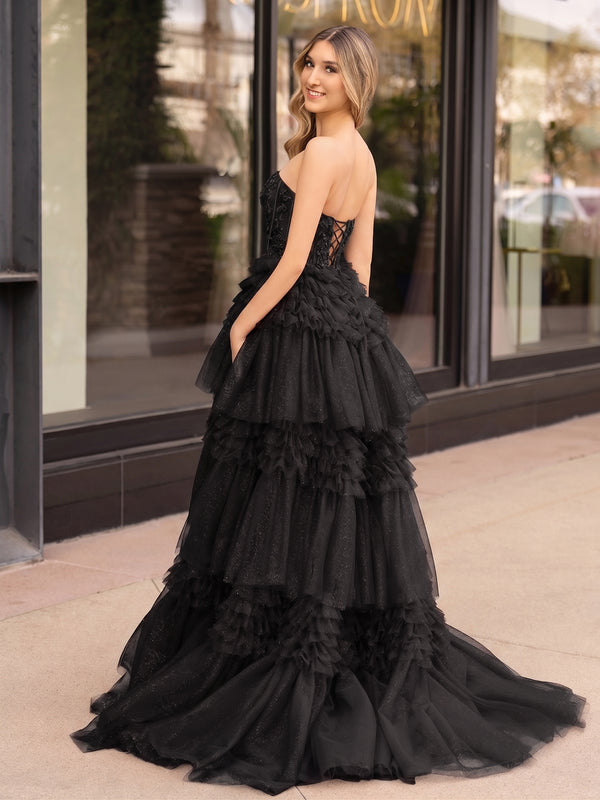 A-Line Sweetheart Tiered Long Tulle Prom Dress - Kissprom