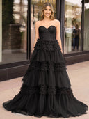 A-Line Sweetheart Tiered Long Tulle Prom Dress - Kissprom