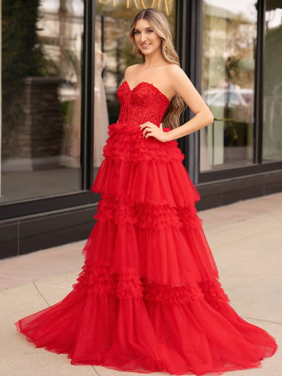 Adelyn Black A-Line Sweetheart Tiered Long Sparkling Tulle Prom Dress Black / Custom Size Adelyn Black A-Line Sweetheart Tiered Long Sparkling Tulle Prom Dress Black / Custom Size