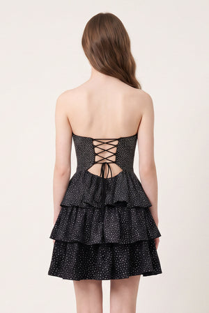 Black A Line Sweetheart Satin Cut Out Ruffled Homecoming Dresses with Beads (2) | KISSPROM