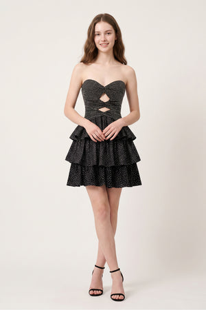 Black A Line Sweetheart Satin Cut Out Ruffled Homecoming Dresses with Beads (3) | KISSPROM