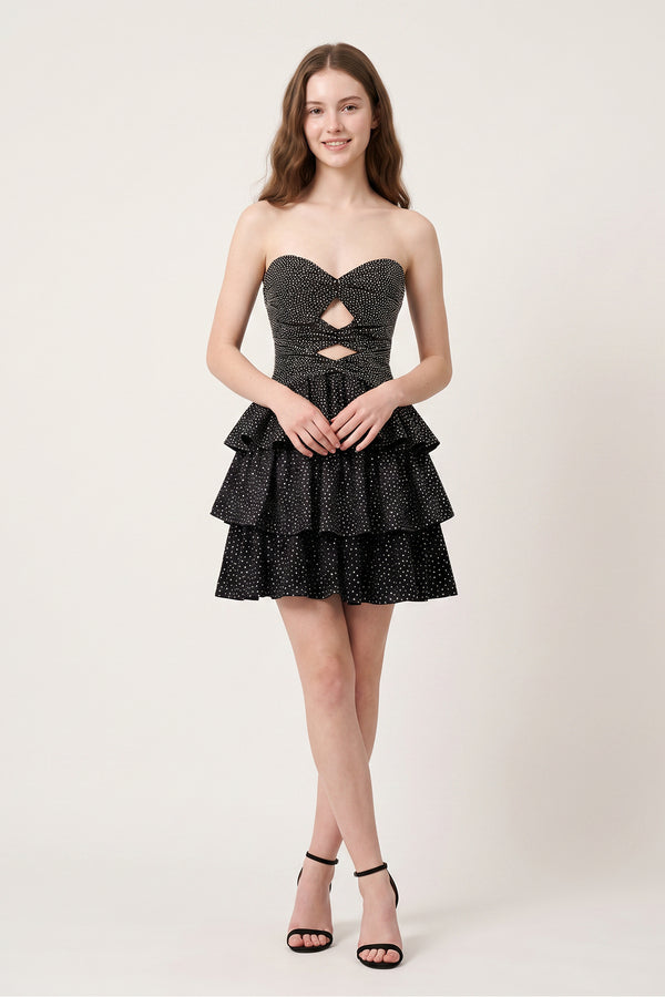 Black A Line Sweetheart Satin Cut Out Ruffled Homecoming Dresses with Beads (3) | KISSPROM