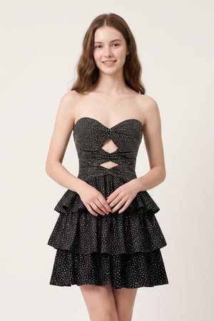 Black A Line Sweetheart Satin Cut Out Ruffled Homecoming Dresses with Beads | KISSPROM