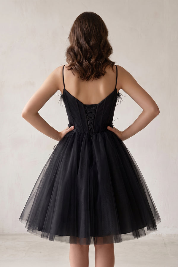 Black A Line Sweetheart Spaghetti Straps Tulle Short Homecoming Dresses (2) | KISSPROM