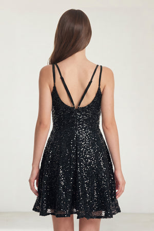 Black A Line V Neck Sequined Short Homecoming Dresses (2) | KISSPROM