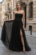 A - Line Sweetheart Beads Empire - Waist Sleeveless Prom Dress With Slit - KissProm