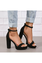Champagne Ankle Buckle Open Toe Chunky Heels - KissProm