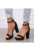 Champagne Ankle Buckle Open Toe Chunky Heels - KissProm