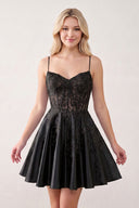 Black Appliques Sweetheart Lace-Up A-Line Short Homecoming Dress | KISSPROM