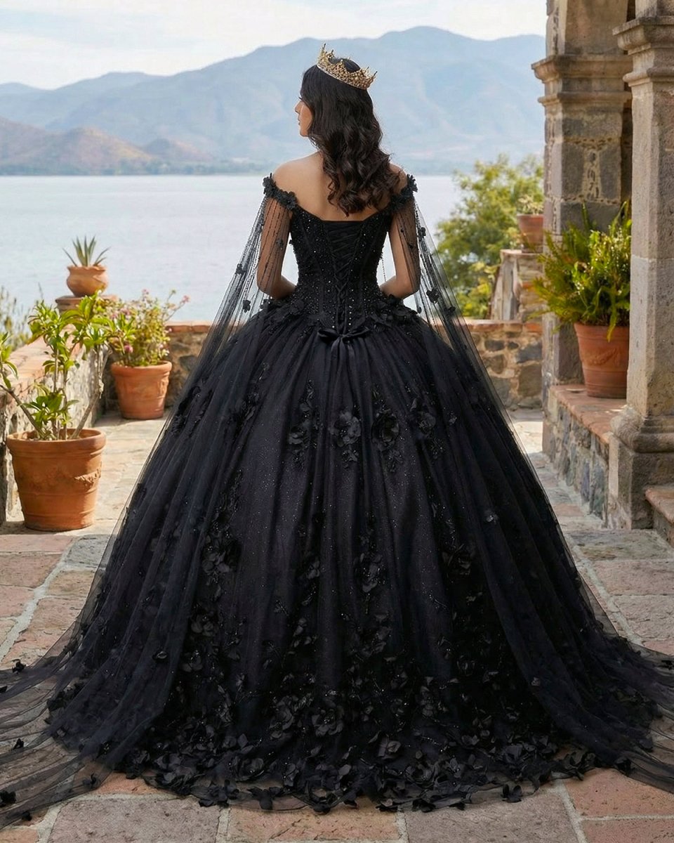 Black Ball Gown Quinceanera Dresses with Flowers, Black / 14 Black Ball Gown Quinceanera Dresses with Flowers, Black / 14