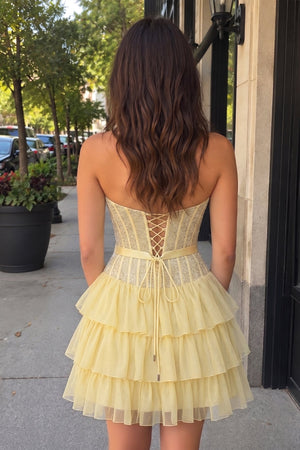 Black Beaded Corset Strapless Ruffled A-Line Homecoming Dress – Homecoming Dress by KissProm | Available at KissProm