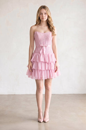 Black Beaded Corset Strapless Ruffled A-Line Homecoming Dress – Homecoming Dress by KissProm | Available at KissProm