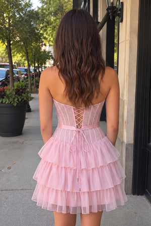 Black Beaded Corset Strapless Ruffled A-Line Homecoming Dress – Homecoming Dress by KissProm | Available at KissProm
