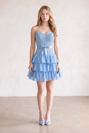Black Beaded Corset Strapless Ruffled A-Line Homecoming Dress – Homecoming Dress by KissProm | Available at KissProm