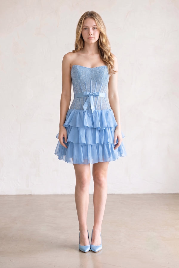 Black Beaded Corset Strapless Ruffled A-Line Homecoming Dress – Homecoming Dress by KissProm | Available at KissProm