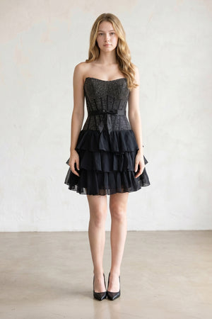 Black Beaded Corset Strapless Ruffled A-Line Homecoming Dress – Homecoming Dress by KissProm | Available at KissProm