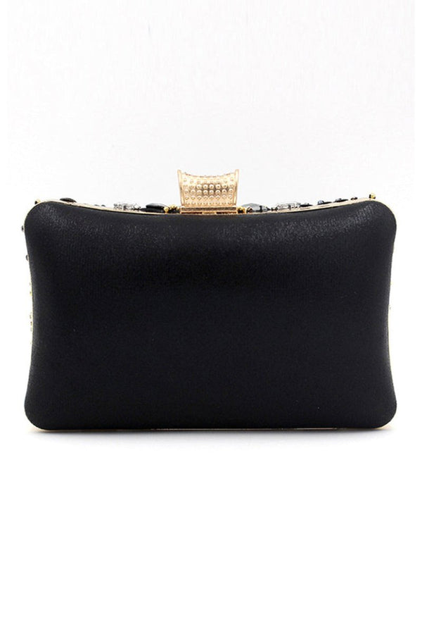 Black Beaded Shoulder Chain Evening Clutch - KissProm