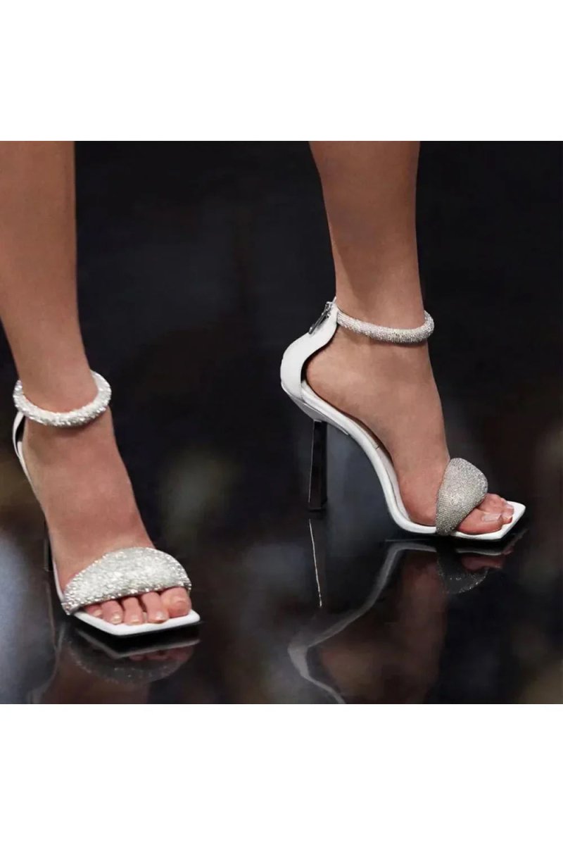 Black Beaded Stiletto Mid Heel Sandals - KissProm